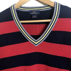 Brooks Brothers 346 Mens Size XL Red Blue Striped V-Neck Sweater 100% Cotton